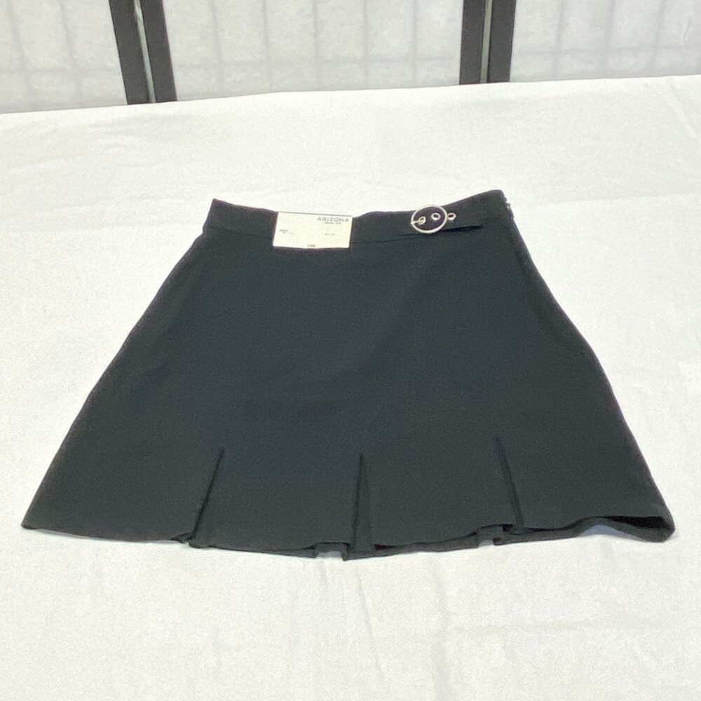 Arizona Jean Co Black A-Line Mini Skirt S Box Pleat Self-Belt Side Zip NWT - Picture 5 of 11